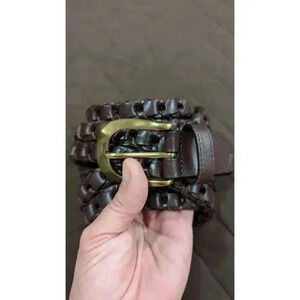 Men's brown braided leather belt w/ gold hardware by Roundtree & Yorke size 52"